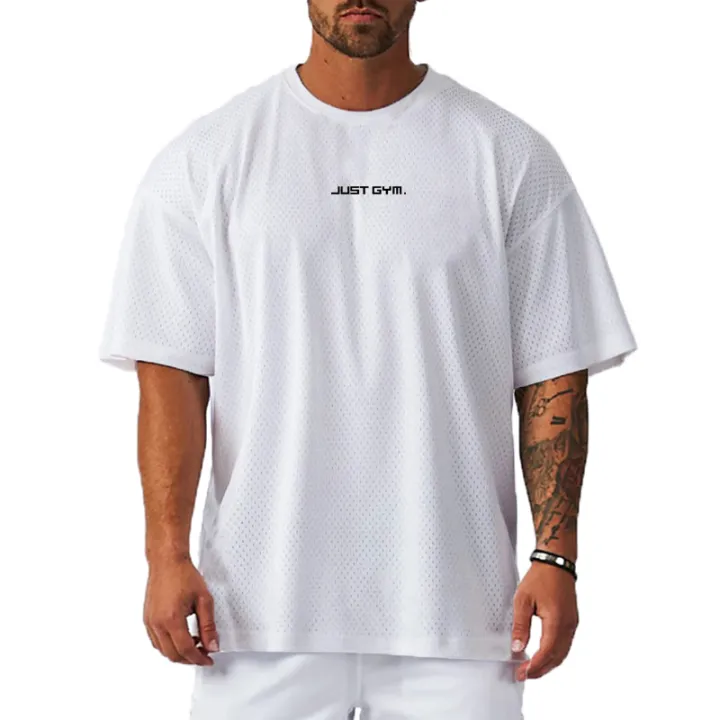 Summer%20Mesh%20Breathable%20Quick%20Dry%20Short%20Sleeve%20Top%20Gym%20Bodybuilding%20Fitness%20Training%20Clothes%20Oversized%20Loose%20Men's%20Sport%20T-Shirt%20-%20Image%203
