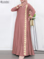 ZANZEA Muslim Fashion Dresses Abaya Women Elegant Long Sleeve Floral Printed Maxi Sundress Vestidos Kaftan IsIamic Robe Ramadan.