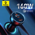 Baseus 160W Car Charger QC 5.0 Fast Quick Charging PPS PD3.0 USB Type C Car Phone Charge For iPhone 13 14 15 Pro Laptops Tablets.