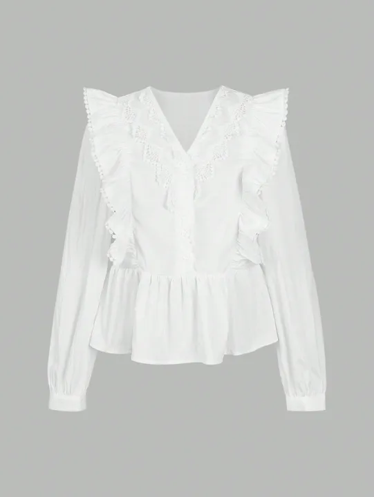 Plus%20Size%202025%20Autumn%20New%20Arrivals%20Women's%20Casual%20Solid-Colour%20Lace-Panel%20Ruffled%20Long-Sleeved%20Top%20Fashionable%20and%20Elegant%20-%20Image%205
