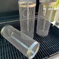 Round BBQ Basket Stainless Steel Rolling Grilling Basket Wire Mesh Cylinder Grill Basket Portable Outdoor Camping Barbecue Rack. 