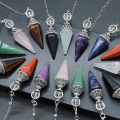 Natural Stone Crystal Reiki Pendulum Rose Quartz Amethysts Hexagonal Cone Shape Charm for Jewelry Making Necklace Accessories. 