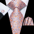 Hi-Tie Mens Pink Purple Green Floral Wedding Necktie Handkerchief Cufflinks for Tuxedo Accessory Classic Luxury Tie Man Gift. 