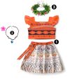 Movie Mona Dress for Kids Girls Princess Viana Cosplay Children Birthday Party Halloween Necklace Pet Pig Chicken Set Full Print.