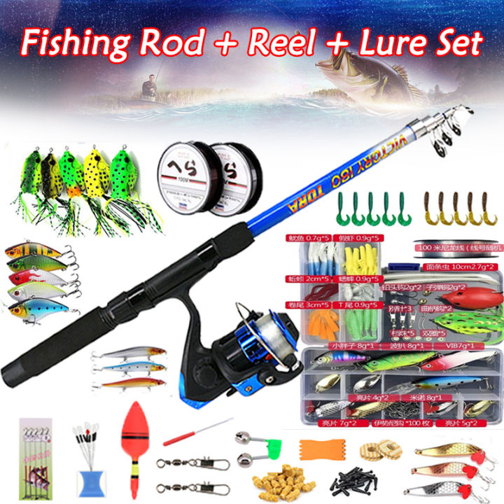 Fishing Rod Complete Set Fishing Rod Combo Full Kits 1.8M Telescopic Spinning Reel Baits Lure ...