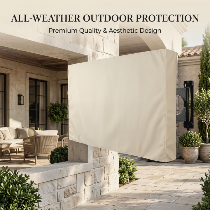 Off-White Premium Waterproof Outdoor TV Protective Cover, Weatherproof Outdoor TV Housing