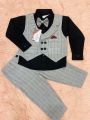 demanding four piece party dress set for 6 month to 7 years baby boys with full sleeves shirt , full pant , vest and a bow tie. 