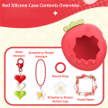 Silicone Protective Cover with Panel Paper Pendant Knob Cover Decorative Cover Red Pink Strawberry for Tamagotchi Paradise Uni. 