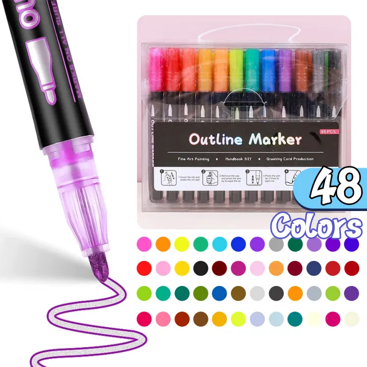48 Colors Double-line Outline Pen Contour Pen Dream Flash Pen Self ...