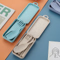 Portable Wheat Straw Fork Cutlery Set Foldable Folding Chopsticks Cutlery Set With Box Travel Kitchen Accessories.