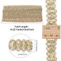 14.2Yds Gold Lace Fabric Sewing Embroidery Sequin Ribbon 3/4" Waved Paillette Lace for Sewing Christmas Dress Clothing Crafts. 