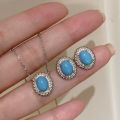 Exquisite Blue Jewelry Sets Luxury Retro Surround with Oval Turquoise Earrings for Women Necklace Diamonds. 
