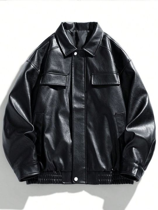 Men's Stylish Vintage Front Pocket Leather Jacket .