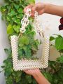 pearl beaded bag with transparent acrylic sheet / size medium and small /elegant and stylish bags. 