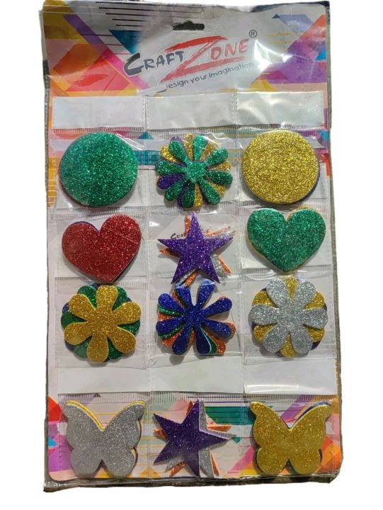 Pack of 12PCS Craft Glitter Foam Papers | Different Shapes Foam Glitter Paper