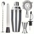 Stainless Steel Cocktail Shaker Set with 750ml Mixing Glass, Strainer, Muddler, Mixing Spoon, Pour Spout, for Home Bar. 