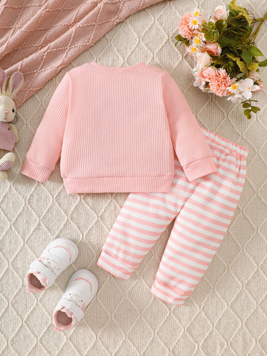 Cute%20Rabbit%20Embroidery%20for%20Infants%20and%20Toddlers,%20Waffle%20Sweatshirt,%20Striped%20Jogger%20Pants,%20Two-Piece%20Set,%20Knee%20Pads,%20Elastic%20Waist,%20Soft%20and%20Warm%20-%20Image%202