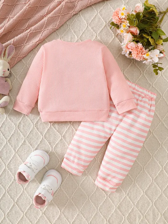 Cute%20Rabbit%20Embroidery%20for%20Infants%20and%20Toddlers,%20Waffle%20Sweatshirt,%20Striped%20Jogger%20Pants,%20Two-Piece%20Set,%20Knee%20Pads,%20Elastic%20Waist,%20Soft%20and%20Warm%20-%20Image%202
