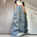 Women Y2K Cargo Pants High Waist Streetwear Hip Hop Trousers Female Big Pockets Casual Low Waist Drawstring Baggy Sweatpants. 
