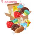 A 7-piece set of puppy sound toys, loose plush pet chewing, plush fruit snacks and vegetable puppy toys, suitable for cute playm. 