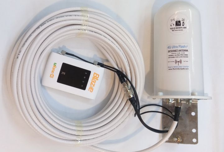 4g Ultra Flash12dbi-24dbi 12x faster antenna with water proof high quality wire 60ft + quality ts9 connector for ufone blaze , ptcl evo charji, zong device , telenor device , jazz device , mobile phones , routers b310, b311, b315 etc