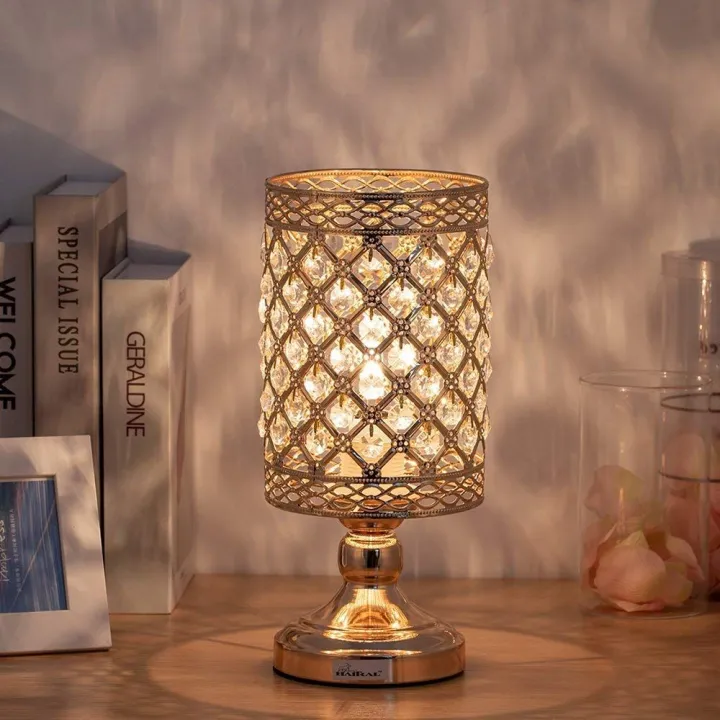 Metal Table Lamp for Bedroom And Living Room with Wooden Base And White Shade