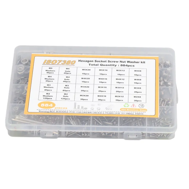 884%20Pcs%20Stainless%20Steel%20Screw%20Nut%20Washer%20Wrench%20Kit%20M2%20M3%20M4%20M5%20Half%20Round%20Head%20Hex%20Socket%20Screws%20Nuts%20Washers%20Wrench%20Set%20-%20Image%202