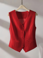 Vintage V-neck Suit Vest Elegant Women's Casual Single-breasted Sleeveless Jacket Fashion Slim Solid Color Vest Simple and Chic. 