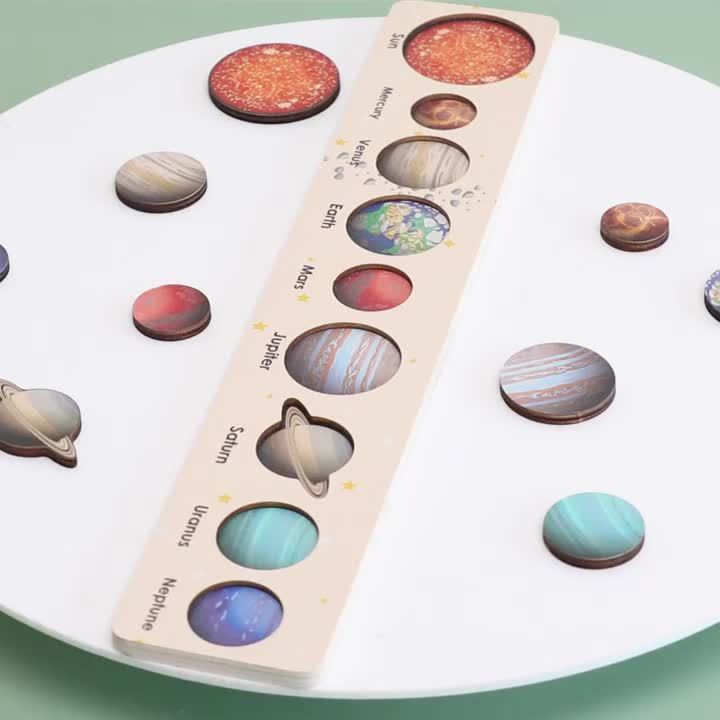 New Montessori Wooden Toys Eight Planets Puzzle Earth Sun Solar System Planets Planets Cognition Educational Toys Children
