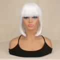 Women Synthetic White Straight Bob Wig Short Bob Wig with Bangs Fashion Lady Daily and Flapper Cosplay Costume Hair Wig. 