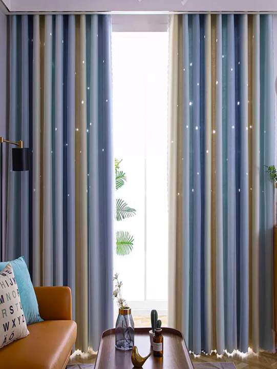 1PC%20Blue%20and%20Yellow%20Gradient%20Stars%20Perforated%20Curtains,%20Fabric%20Yarn%20One%20Double%20Layer%20Curtains,%20Living%20Room%20Blackout%20Decoration%20-%20Image%203