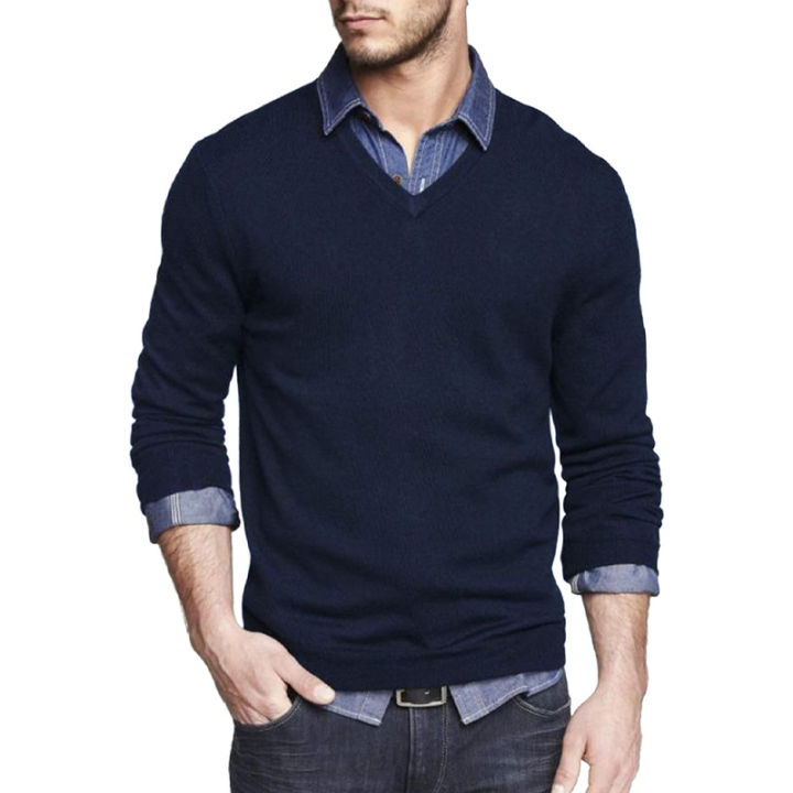 Men's%20Long%20Sleeve%20V%20Neck%20Pullover%20Sweater%20Slim%20Fit%20Knit%20Sweaters%20Lightweight%20Dress%20Casual%20Sweater%20Business%20Solid%20Color%20Outwear%20-%20Image%203