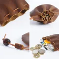 Original Handmade Genuine Leather Unisex Coin Purse Cow Leather Coins Money Pocket Retro Wallet Drawstring Storage Bag. 