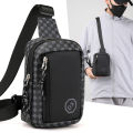 Casual Business Shoulder Bag for Men PU Leather Messenger Bag Wide Strap Crossbody Bags Plaid Designer Male Sling Bags.