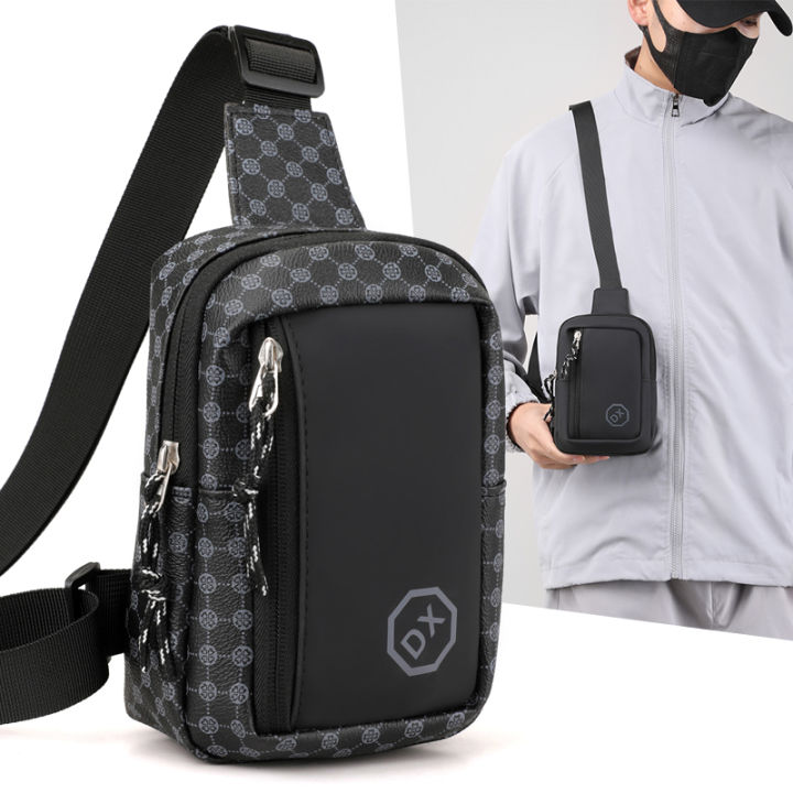 Casual Business Shoulder Bag for Men PU Leather Messenger Bag Wide Strap Crossbody Bags Plaid Designer Male Sling Bags