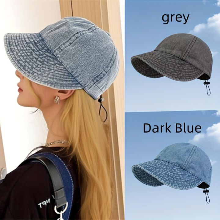 1%C3%97%20Summer%20Sun%20Cowboy%20Hat%20Foldable%20Wide%20Brim%20Women%20Hiking%20Bucket%20Hat%20Outdoor%20UV%20Protection%20Adjustable%20Beach%20Panama%20Ponytail%20Cap%20-%20Image%203