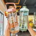 2L Portable Water Bottle Large Capacity Plastic Straw Water Cup Drink Bottle With Time Marker For Outdoor Sports Fitness. 