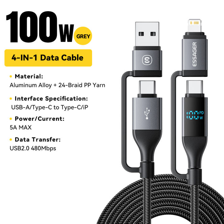 Essager%204%20In%201%20Digital%20Display%20USB%20Cable%20Type%20C%20100W%20PD%20Fast%20Charging%20Wire%20For%20iPhone%20Macbook%20iPad%20%20Type%20C%20Lighting%20Cable%20-%20Image%207