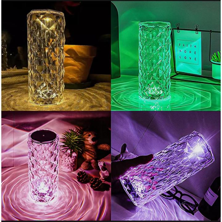 Rose Crystal Table Lamp – 16 Color RGB Touch LED – USB Romantic Diamond Desk Lamp for Bedroom & Living Room