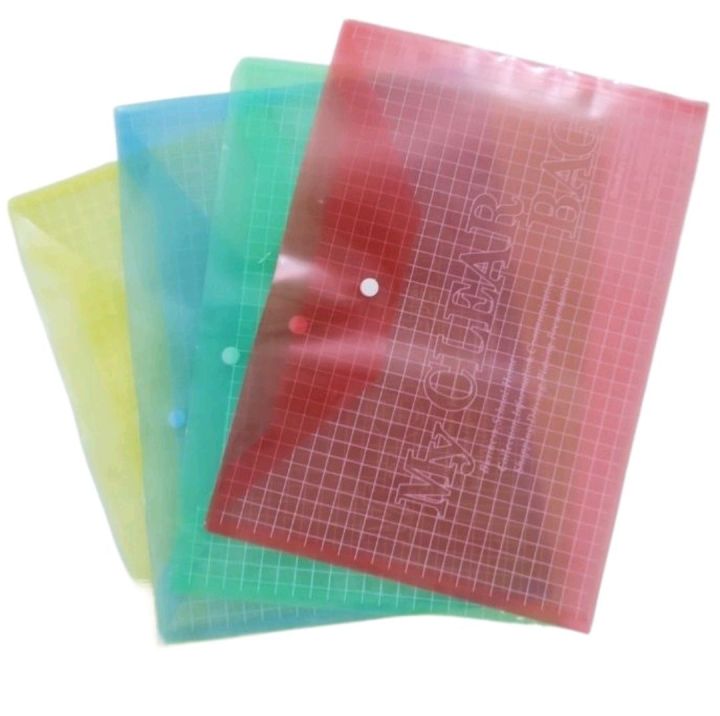 04 Pcs My Clear Bag 17c (Hard) / My Clear File / Button File / Documents Carrier Soft File For Office School Home & Multipurpose Use