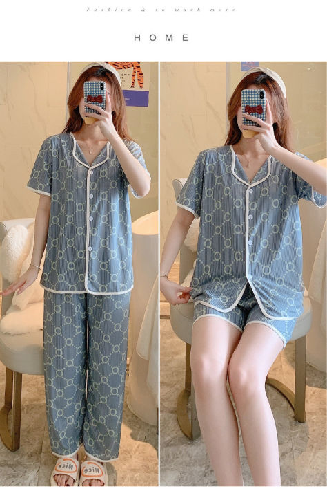 New%20Spring/Summer%20Women's%20Short-Sleeve%20Three-Piece%20Pajama%20Set,%20Women's%20Short-Sleeve%20Loungewear,%20Women's%20Summer%20Outfit%20Set%20-%20Image%207