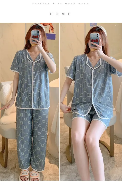New%20Spring/Summer%20Women's%20Short-Sleeve%20Three-Piece%20Pajama%20Set,%20Women's%20Short-Sleeve%20Loungewear,%20Women's%20Summer%20Outfit%20Set%20-%20Image%207