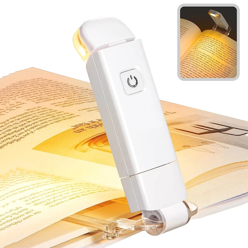 LED USB Rechargeable Clip-on Book Reading Light – Adjustable Brightness, Eye Protection, Portable Bookmark Lamp for Night Reading