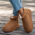 Women's winter casual solid color basic plush ankle boots Warm and windproof slip-on boots Comfortable and non-slip EVA outsole.