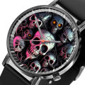 Hot Halloween Simple Skull Design Men And Women Quartz Watches Casual Black Silicone Clock  Watch. 