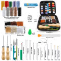 KRABALL 59 Pcs Leather Sewing Kit Repair Stitching Tool Set with Sewing Thread Curved Needles Awl Bobbin Thimble Scissor. 