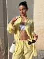 HH Women Yellow Stripe Blouse Pant Suit Loose Long Sleeve Shirt Drawstring Trousers 2024 Female Fashion Streetwear Outfits.