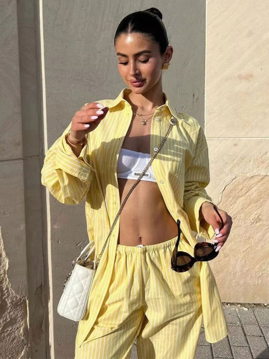 HH%20Women%20Yellow%20Stripe%20Blouse%20Pant%20Suit%20Loose%20%20Long%20Sleeve%20Shirt%20Drawstring%20Trousers%202024%20Female%20Fashion%20Streetwear%20Outfits%20-%20Image%202