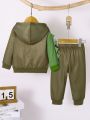 Spring Autumn Baby Boy Dinosaur Print Long Sleeve Hooded Jacket And Trousers Cute Two-Piece Set for Toddlers And Infants. 