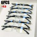 6PCS High Hardness Anti-blue High Quality Reading Glasses Ultra Light Far Sight Goggle To +4.0 Unisex Eye Protection Glasses. 